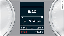 Kombiinstrument: växelindikering i tiptronic-läge (automatisk växellåda)