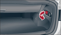 Багажник: деблокировочная рукоятка спинки сиденья (в примере с правой стороны)