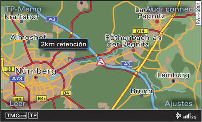 Información de tráfico TMC/TMCpro en el mapa