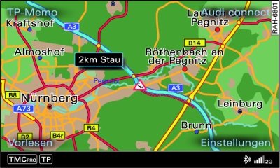 Anzeige einer TMC/TMCpro-Verkehrsinformation in der Karte