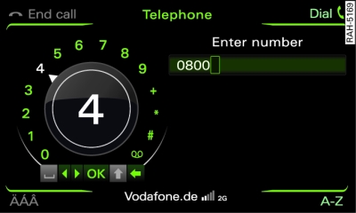 Entering a telephone number via the speller for numbers