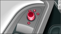 Driver's door: Adjuster knob for exterior mirrors