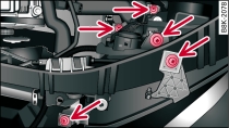 Headlight unit: Attachment points are marked by arrows