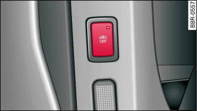 End face of (open) driver's door: Button for interior monitor/tow-away protection