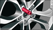 Cambio de rueda: Pasador de montaje en el agujero superior