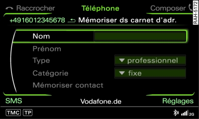 Mémorisation d'un numéro de téléphone dans le carnet d'adresses