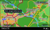 Indicação de uma informação de trânsito TMC/TMCpro no mapa