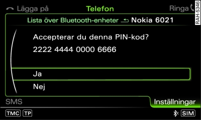 Visning av PIN-kod för inmatning i mobiltelefonen