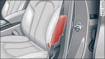 Montážní poloha bočního airbagu v sedadle řidiče