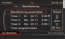 Infotainment: Timer einstellen