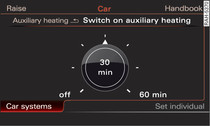 Infotainment display: Switching auxiliary heating on/off immediately