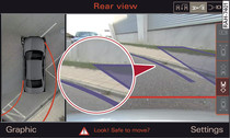 Infotainment display: Blue marking touches edge of pavement