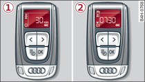 Radiocommande du chauffage stationnaire : -1 - activation immédiate, -2- programmation de la minuterie