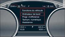 Combiné d'instruments : sélection du menu des fonctions du véhicule
