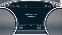 Écran du combiné d'instruments : indicateur de périodicité d'entretien (exemple)