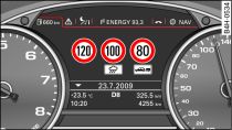 Cuadro de instrumentos: Ejemplo de indicación del límite de velocidad