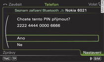 Údaj PIN k zadání do mobilního telefonu