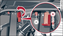 Engine compartment: Terminals for jump leads and battery charger