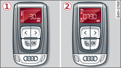 Remote control for auxiliary heating: -1- switching on immediately -2- setting the timer