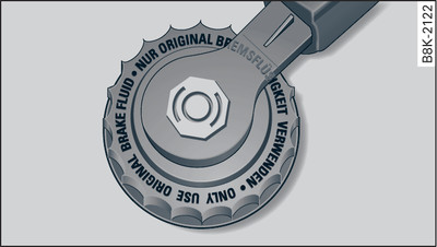 Engine compartment: Cap of brake fluid reservoir