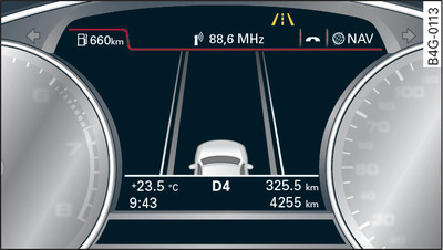 Combiné d'instruments : système active lane assist activé, mais mise en garde non opérationnelle