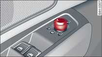 Porte du conducteur : bouton rotatif des rétroviseurs extérieurs