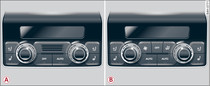 Commandes à l'arrière : -A- climatiseur automatique confort 3 zones, -B- climatiseur automatique confort 4 zones