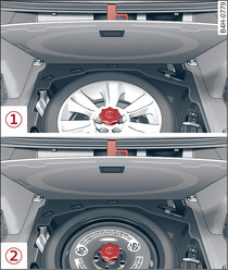 Coffre à bagages : roue de secours plate (roue d'urgence)