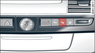 Console centrale: tasto del sistema di assistenza al parcheggio con visualizzazione dell'area circostante