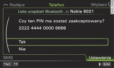 Wskazanie PIN dla wpisywania do telefonu komórkowego