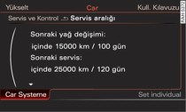Bilgilendirici sistem: Servis aralığı göstergesi