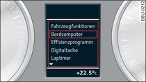 Display: Menü Fahrzeugfunktionen