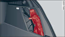 Боковая обшивка справа в багажнике: чехол с комплектом инструмента и домкрат