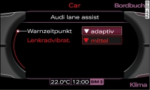 Display: Warnzeitpunkt und Lenkradvibration einstellen