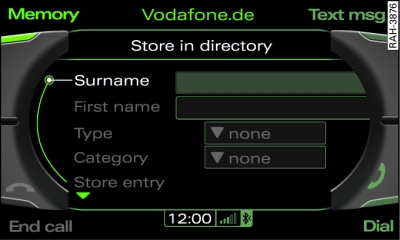 Storing a telephone number in the directory