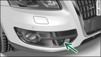 Trim grille (front right): Position of radar sensor