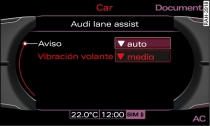 Pantalla: ajustar el momento de aviso y la vibración del volante