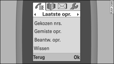 Menu 'Laatste oproepen'