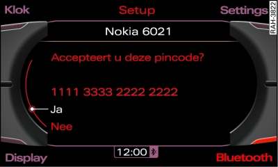 Weergave pincode voor ingave in de mobiele telefoon