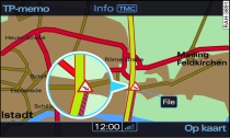 Weergave van een TMC-verkeersmelding op de kaart