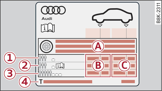 Fig. 318 B-pillar (driver s side): Sticker listing the tyre pressures