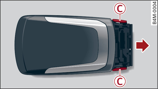 Fig. 24Llave de control remoto (parte trasera): Desmontar el soporte de la pila