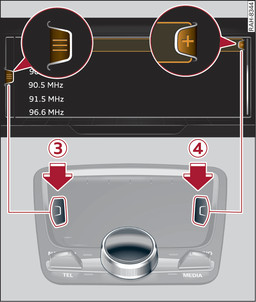 Fig. 199Teclas de menú del panel de mandos del MMI con MMI touch