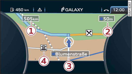 Fig. 14Mapa estándar durante un recorrido (cuadro de instrumentos analógico)