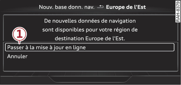 Fig. 240 Exemple : indication d une nouvelle mise à jour en ligne des cartes