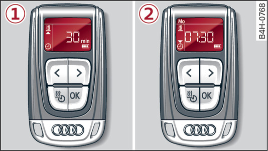 Fig. 104Telecomando del riscaldamento autonomo: -1- accensione immediata, -2- impostazione del timer