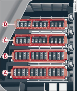 Fig. 345Bagagliaio a sinistra: portafusibili con mascherina in plastica