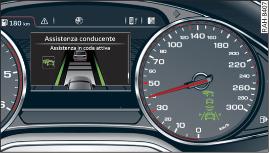 Fig. 140Quadro strumenti: sistema di assistenza in coda