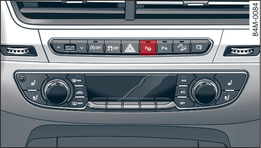 Afbeelding 186Middenconsole: Knop voor inparkeersysteem