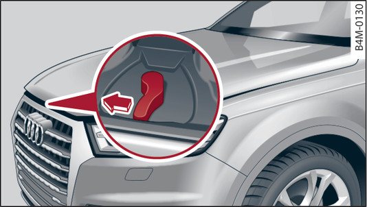 Fig. 310Tampa do compartimento do motor desbloqueado: Alavanca